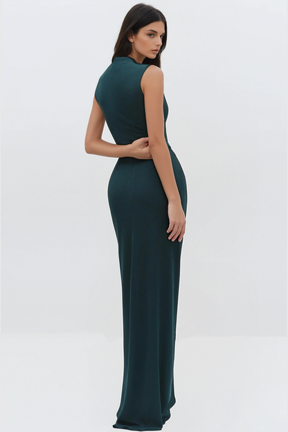Emelda Sleeveless Ruched Maxi Dress - Green