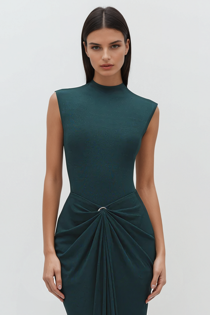 Emelda Sleeveless Ruched Maxi Dress - Green