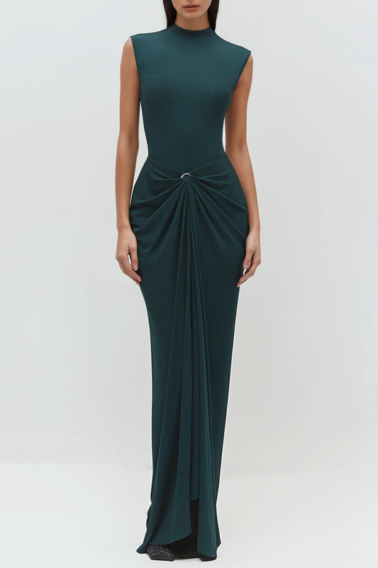 Emelda Sleeveless Ruched Maxi Dress - Green