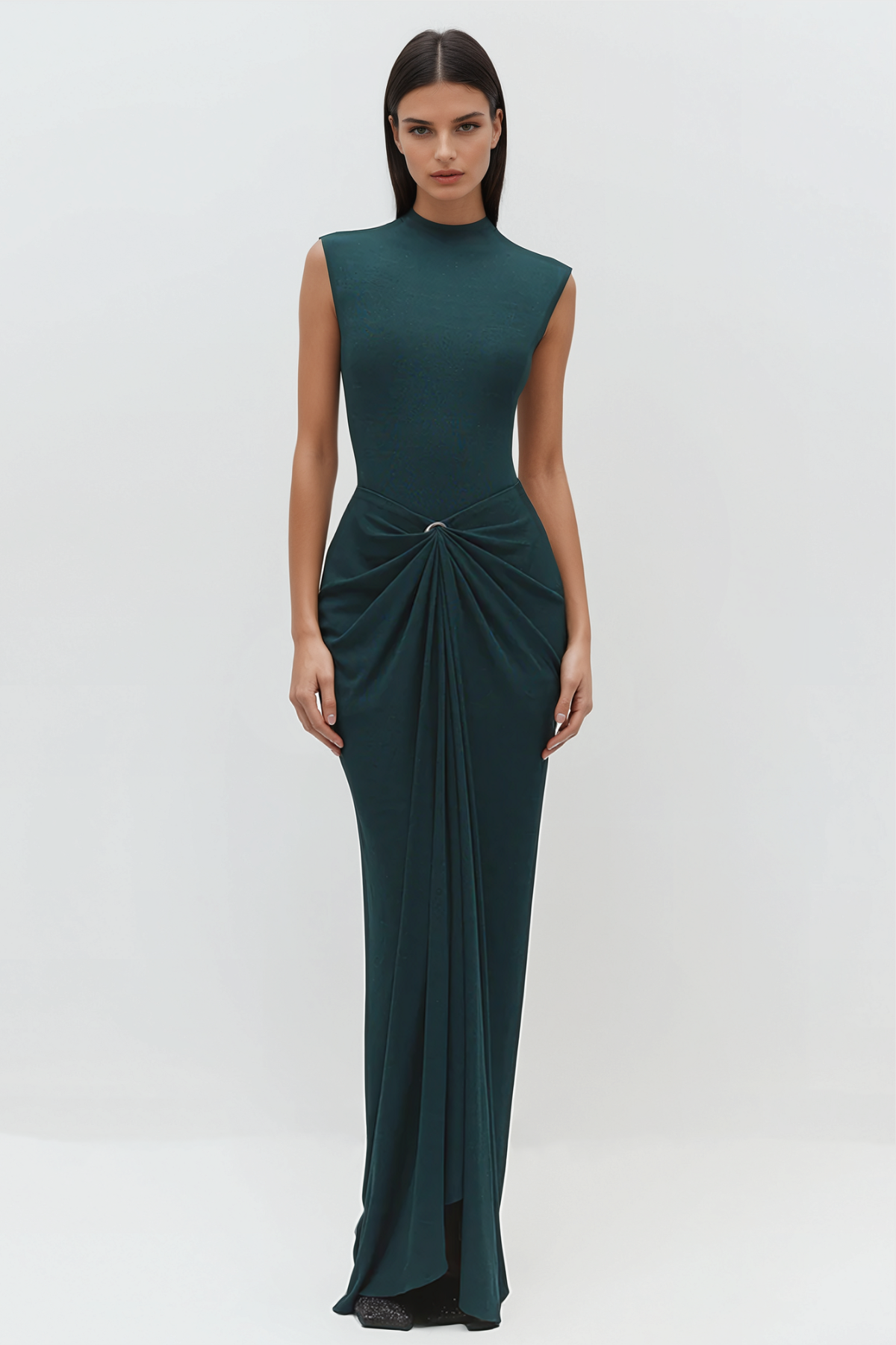 Emelda Sleeveless Ruched Maxi Dress - Green
