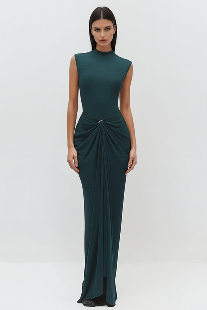 Emelda Sleeveless Ruched Maxi Dress - Green