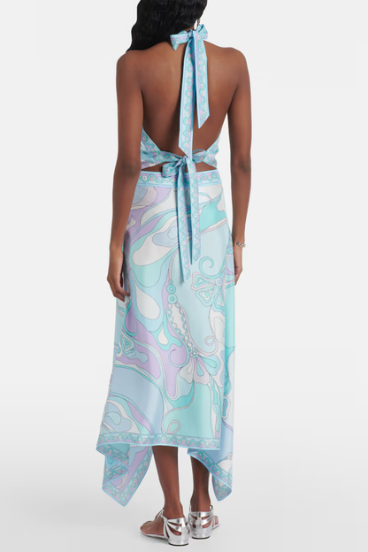Emeline Print Top & Asymmetric Midi Skirt Set