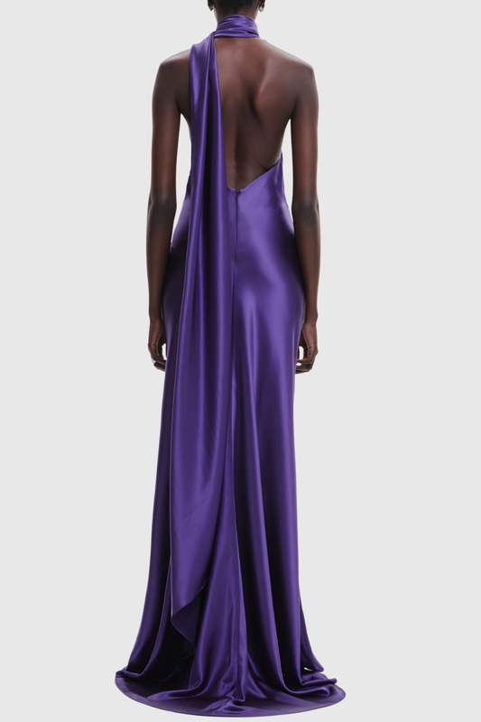 Emere Floral Wrap Satin Maxi Dress - Purple