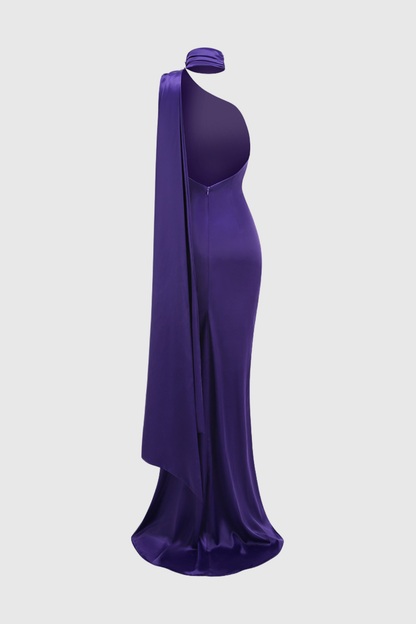 Emere Floral Wrap Satin Maxi Dress - Purple