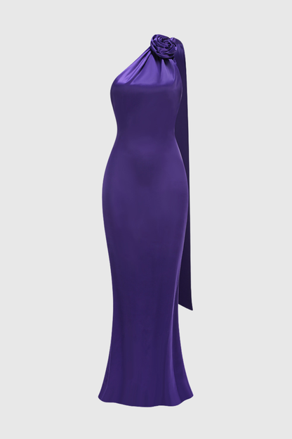 Emere Floral Wrap Satin Maxi Dress - Purple