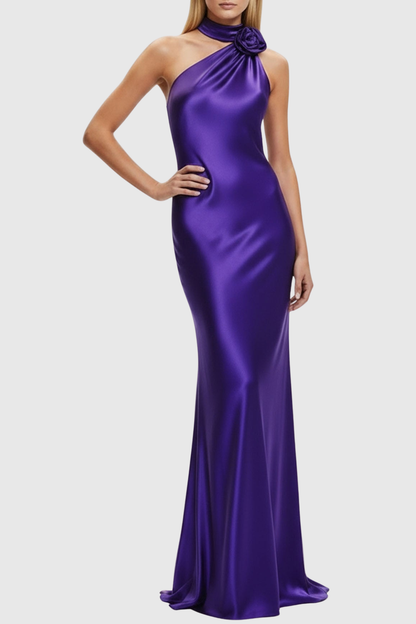 Emere Floral Wrap Satin Maxi Dress - Purple