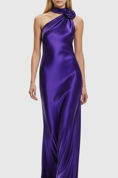 Emere Floral Wrap Satin Maxi Dress - Purple