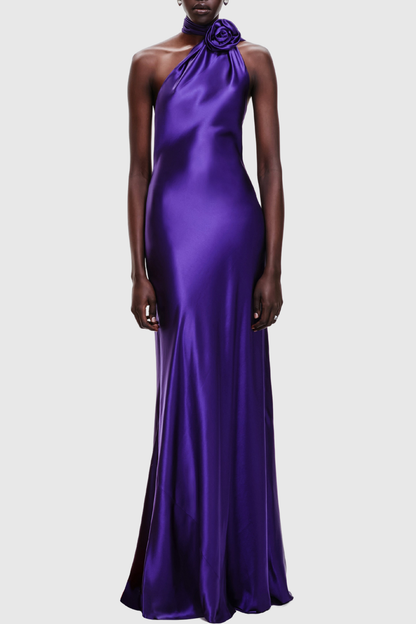 Emere Floral Wrap Satin Maxi Dress - Purple