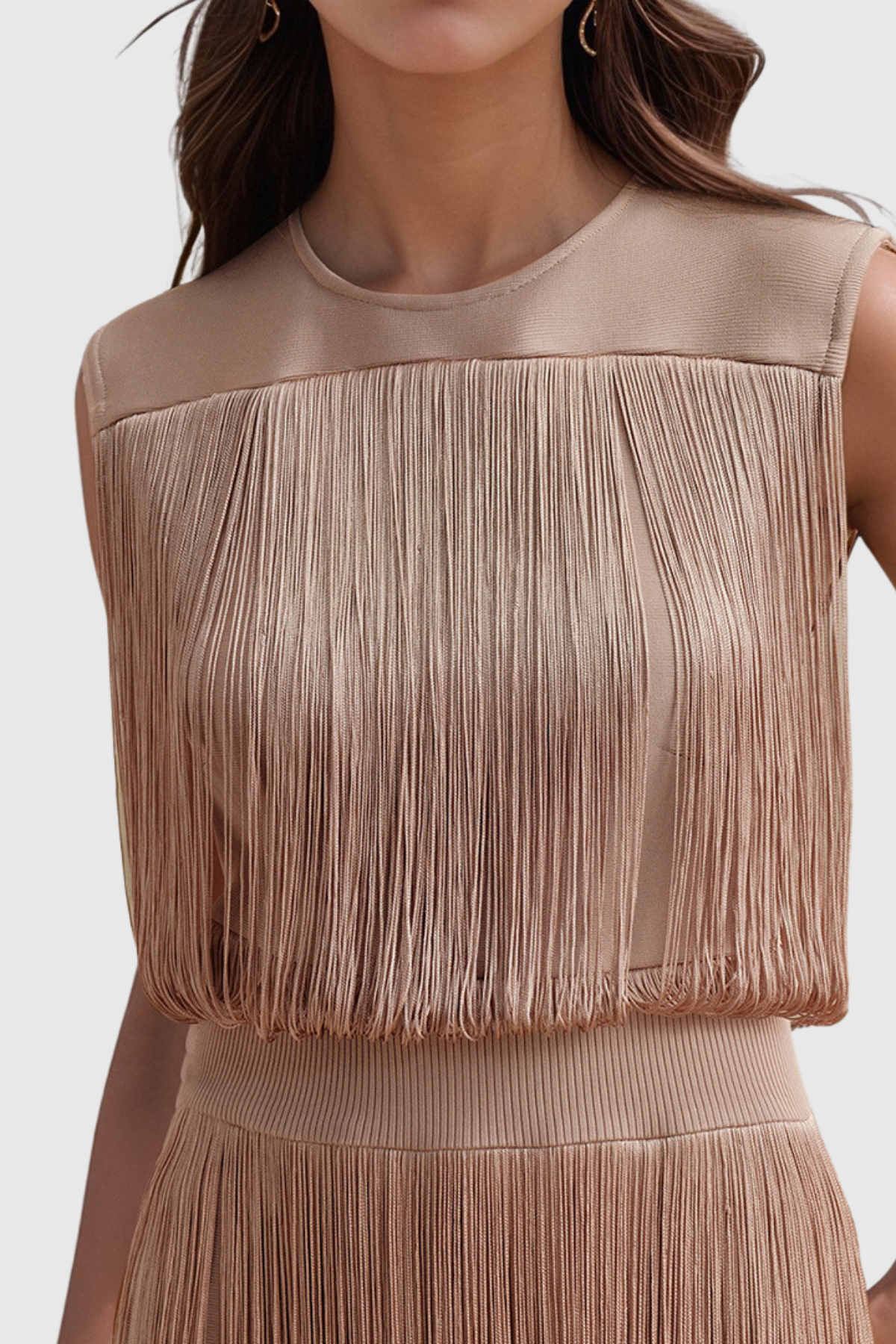Emero Sleevelss Fringe Maxi Bandage Dress