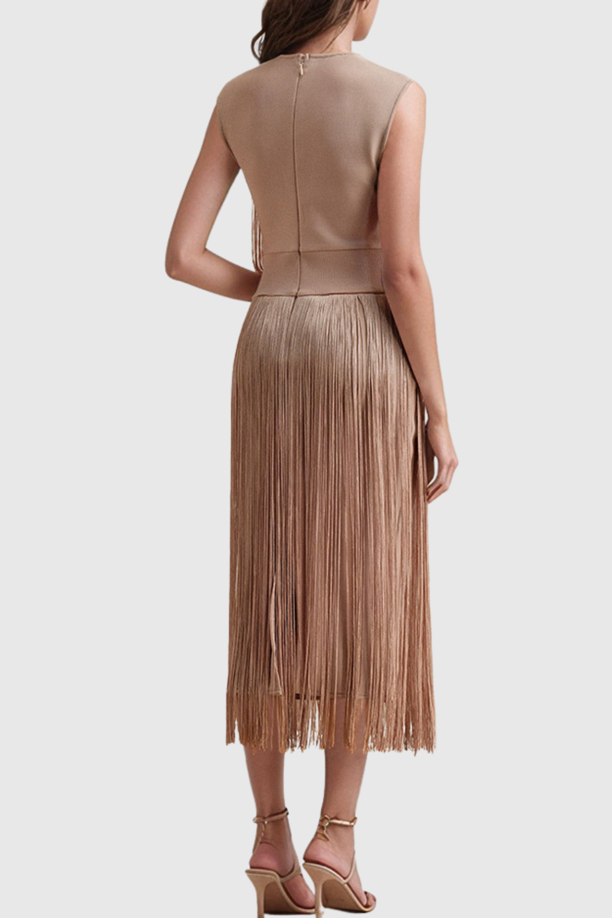 Emero Sleevelss Fringe Maxi Bandage Dress