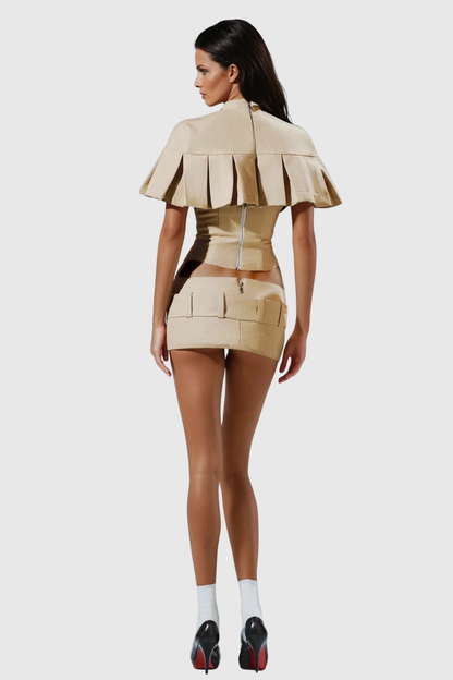 Emetria Pleated Shawl & Mini Skirt Set
