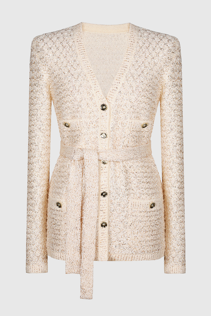 Emilia Sequin Embellished Cardigan - Beige