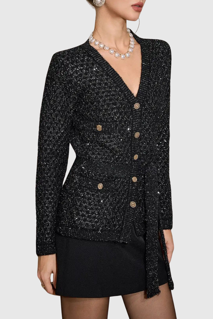 Emilia Sequin Embellished Cardigan - Black