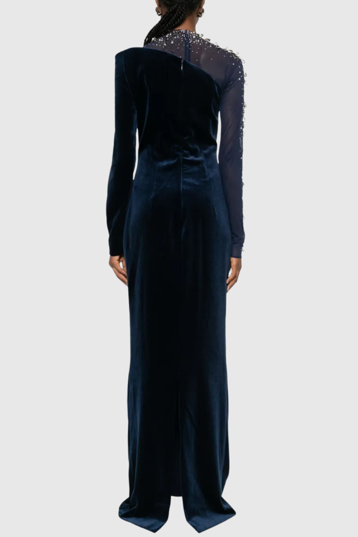 Emilio Crystal Embellished Asymmetric Velvet Maxi Dress