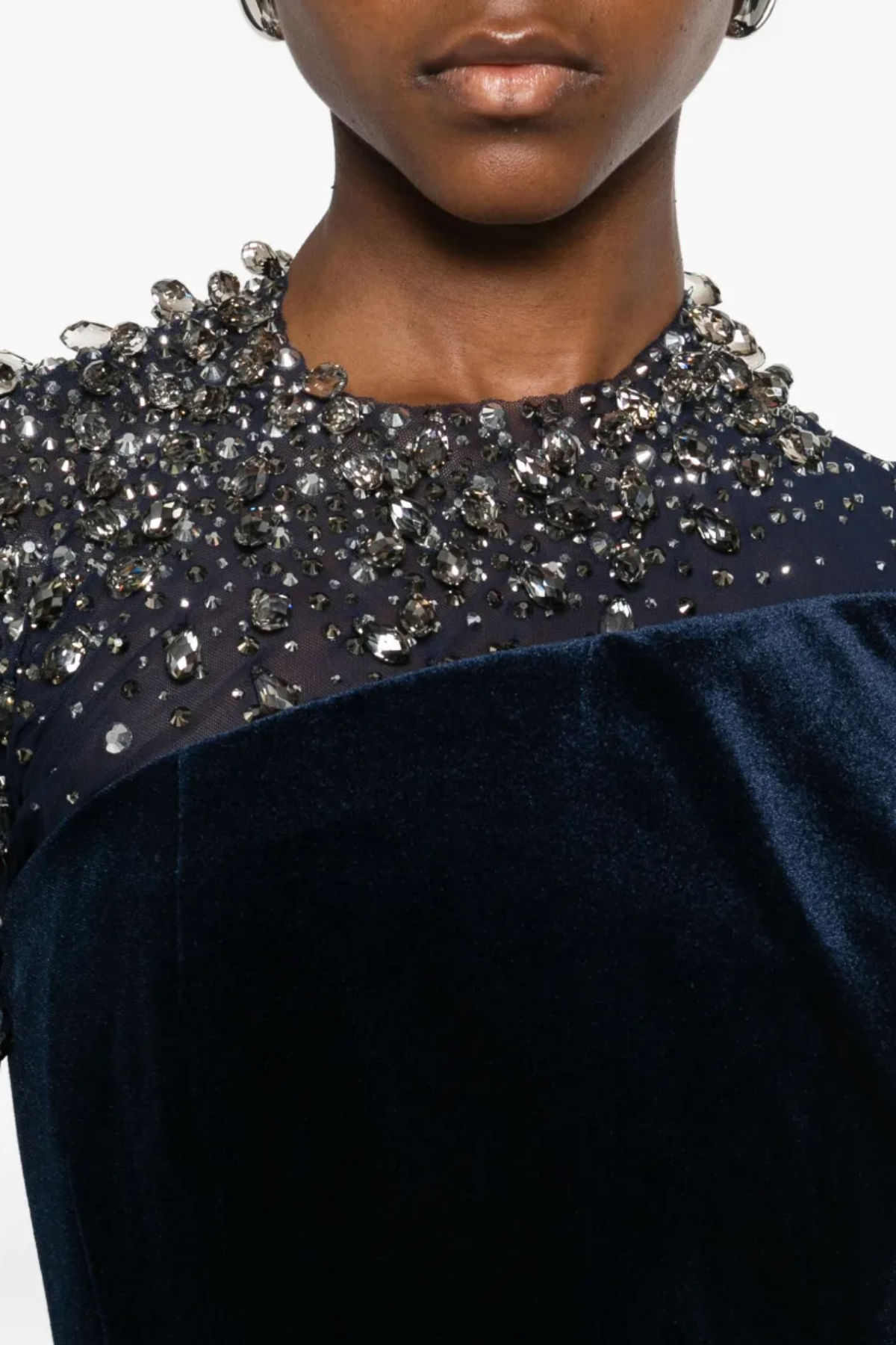 Emilio Crystal Embellished Asymmetric Velvet Maxi Dress