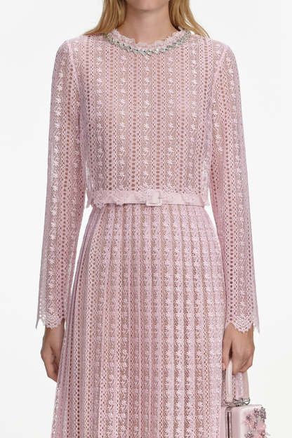 Emilo Crystal Embellished Lace Belted Maxi Dress