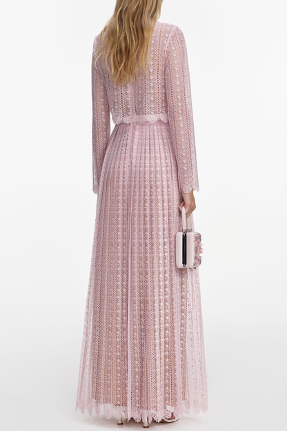 Emilo Crystal Embellished Lace Belted Maxi Dress