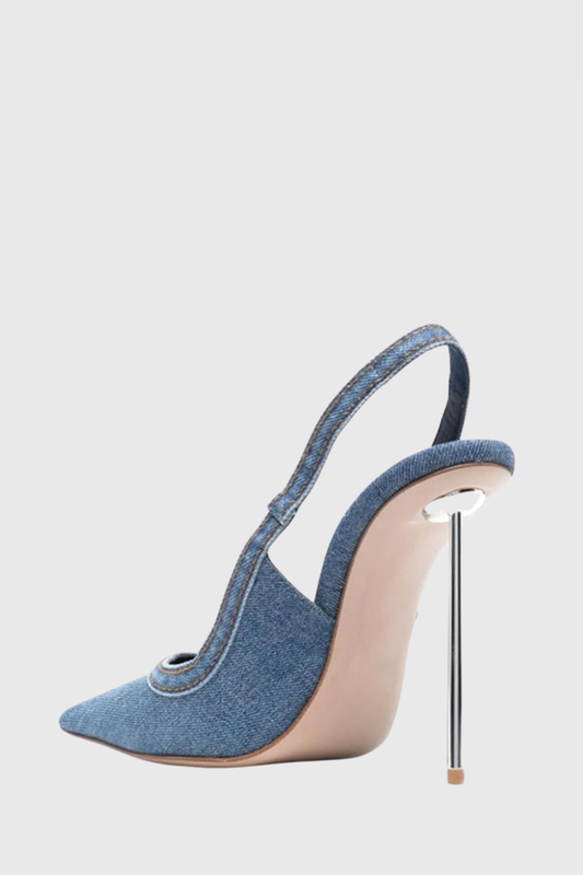 Emral Denim Slingback Steel Heels