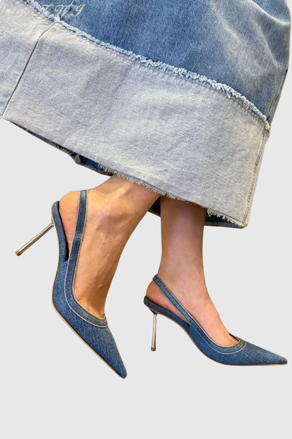 Emral Denim Slingback Steel Heels