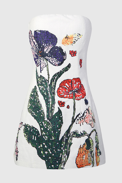 Emrys Floral Strapless Tweed Mini Dress