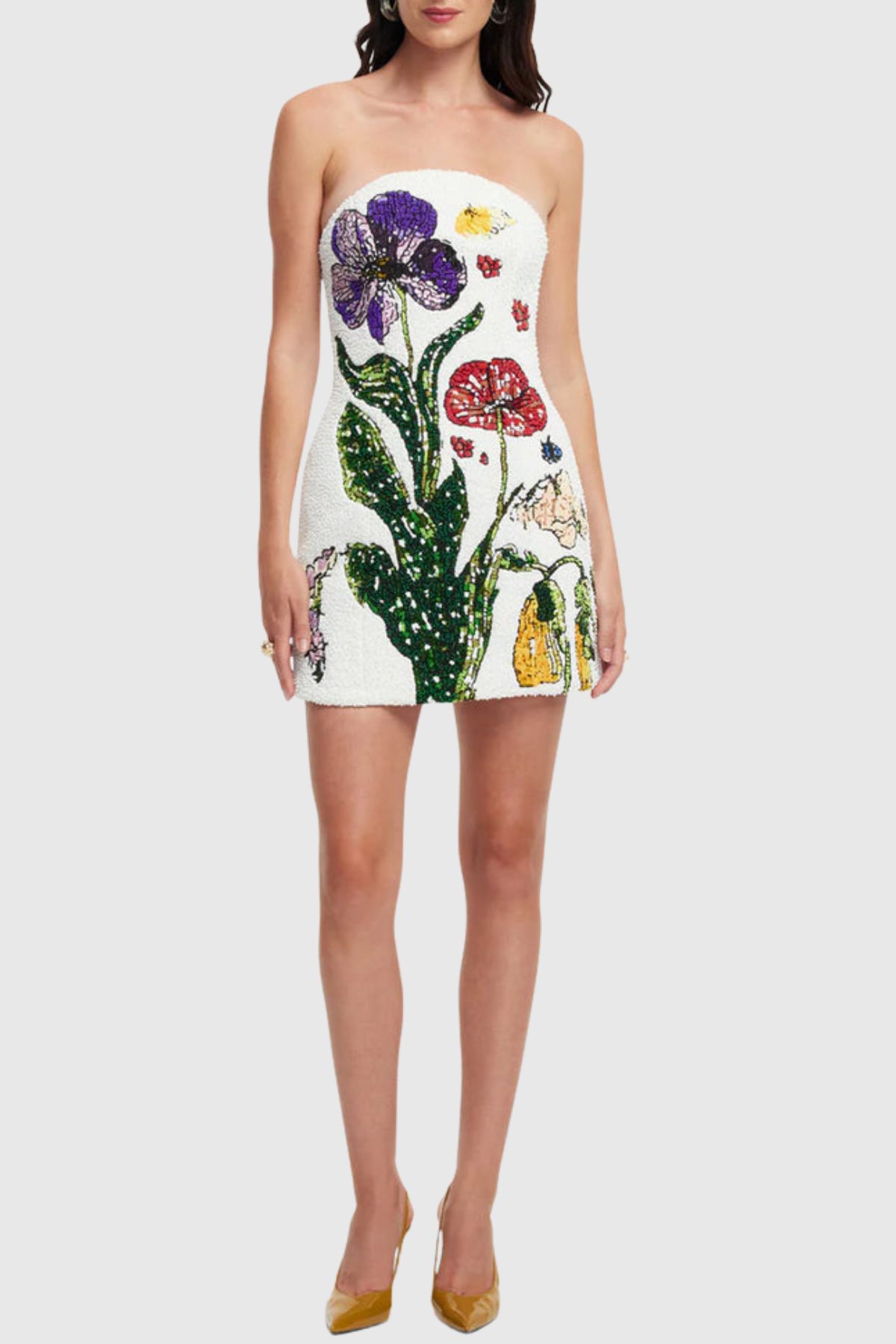 Emrys Floral Strapless Tweed Mini Dress