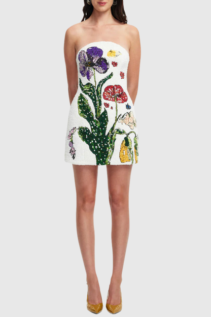 Emrys Floral Strapless Tweed Mini Dress