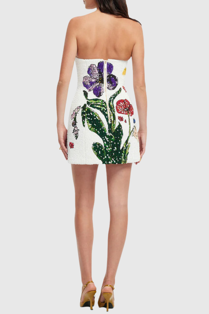 Emrys Floral Strapless Tweed Mini Dress