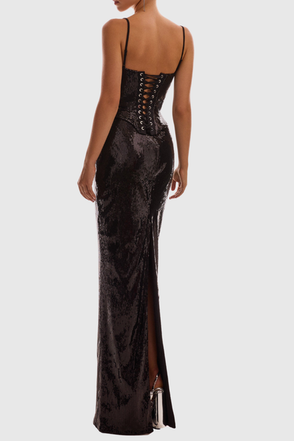 Ennis Sequin Corset & Maxi Skirt Set - Black