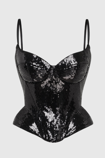 Ennis Sequin Corset & Maxi Skirt Set - Black