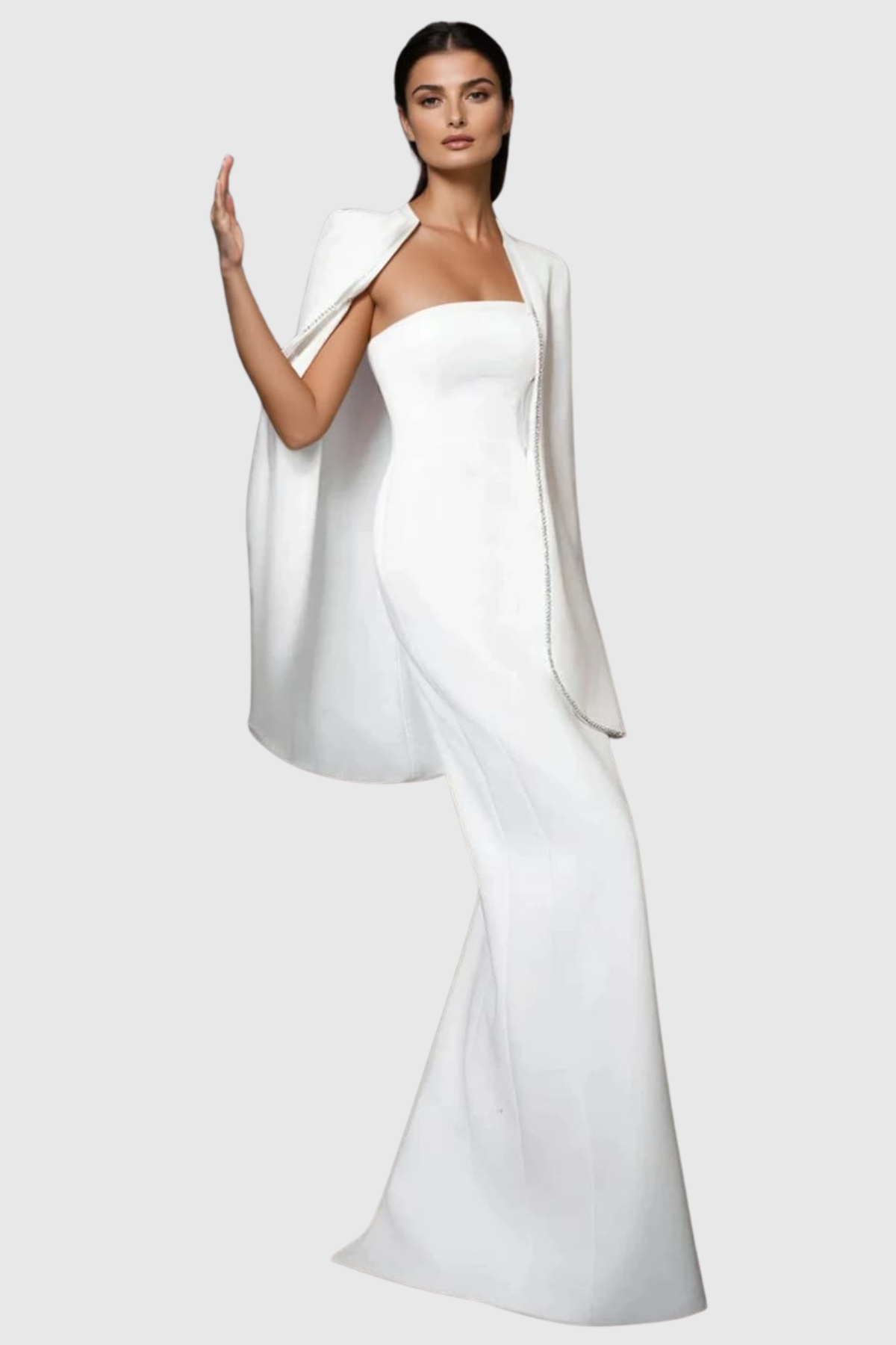 Enoch Strapless Mermaid Maxi Dress & Crystal Embellished Cape Set
