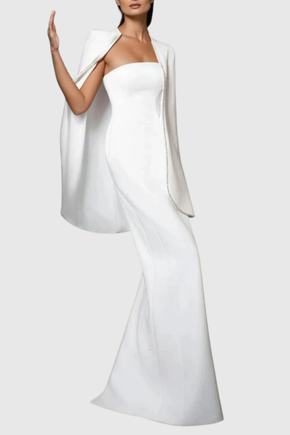 Enoch Strapless Mermaid Maxi Dress & Crystal Embellished Cape Set