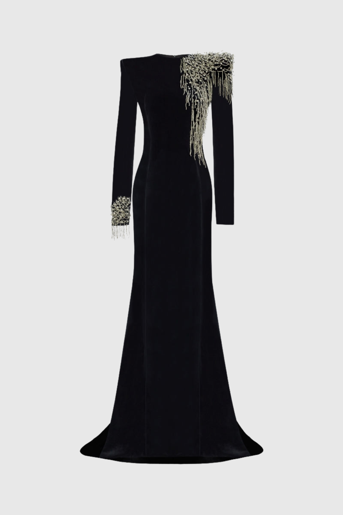 Enzoa Crystal Beaded Fringe Embellished Velvet Maxi Dress
