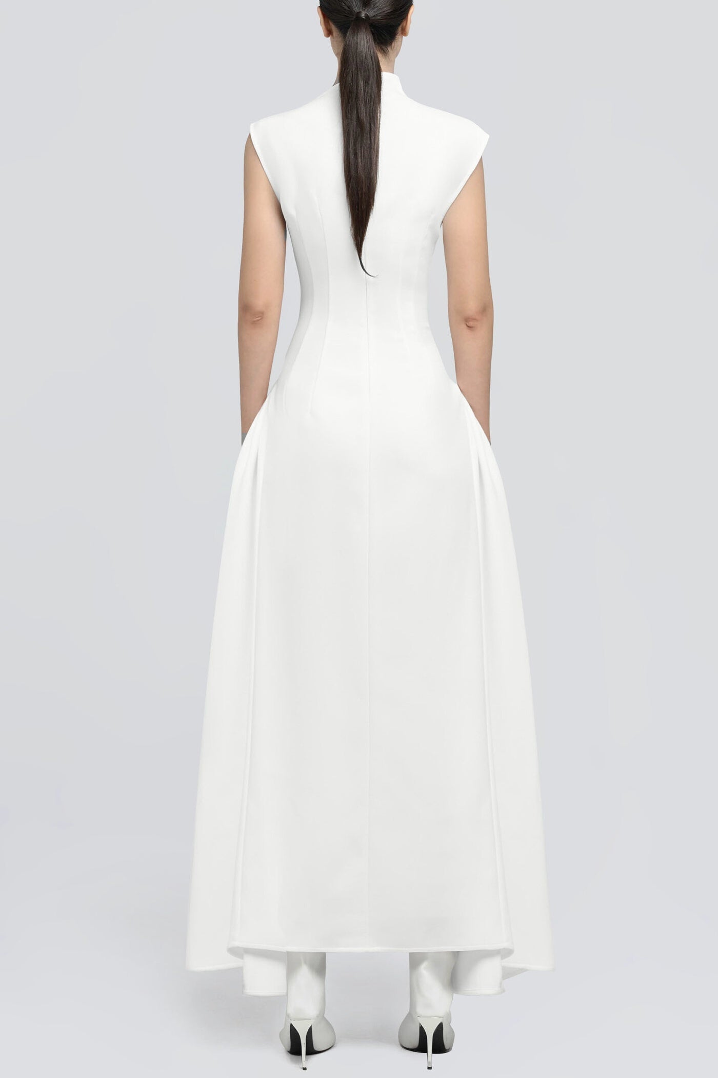 Eorkone Symmetric Drapes Flared Midi Dress - White
