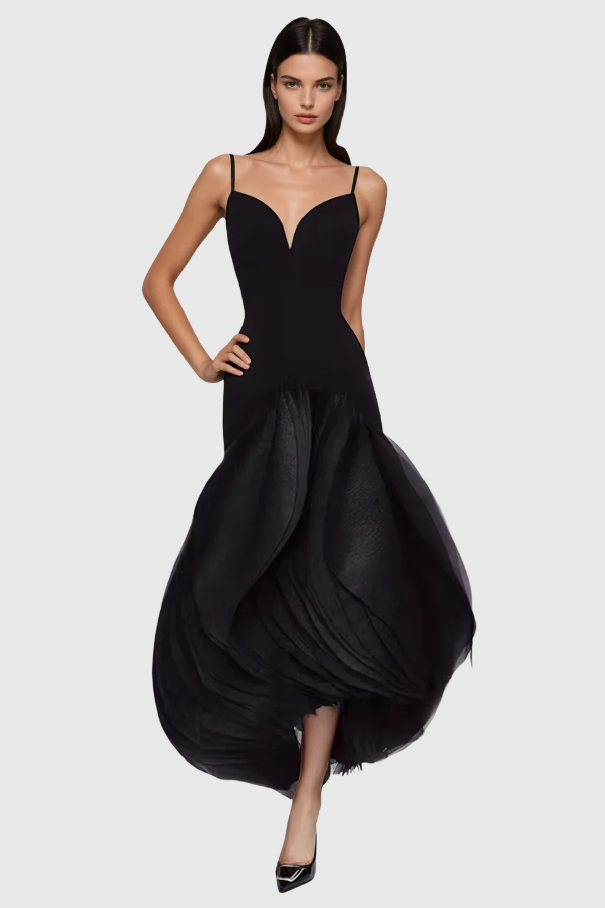 Eoshan Spaghetti Petal Midi Dress