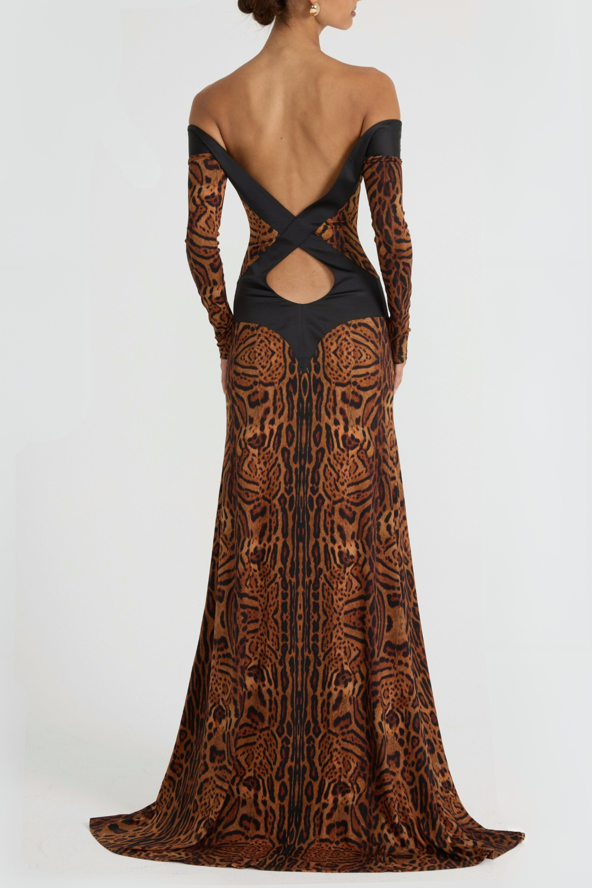 Epperla Off Shoulder Leopard Backless Maxi Dress