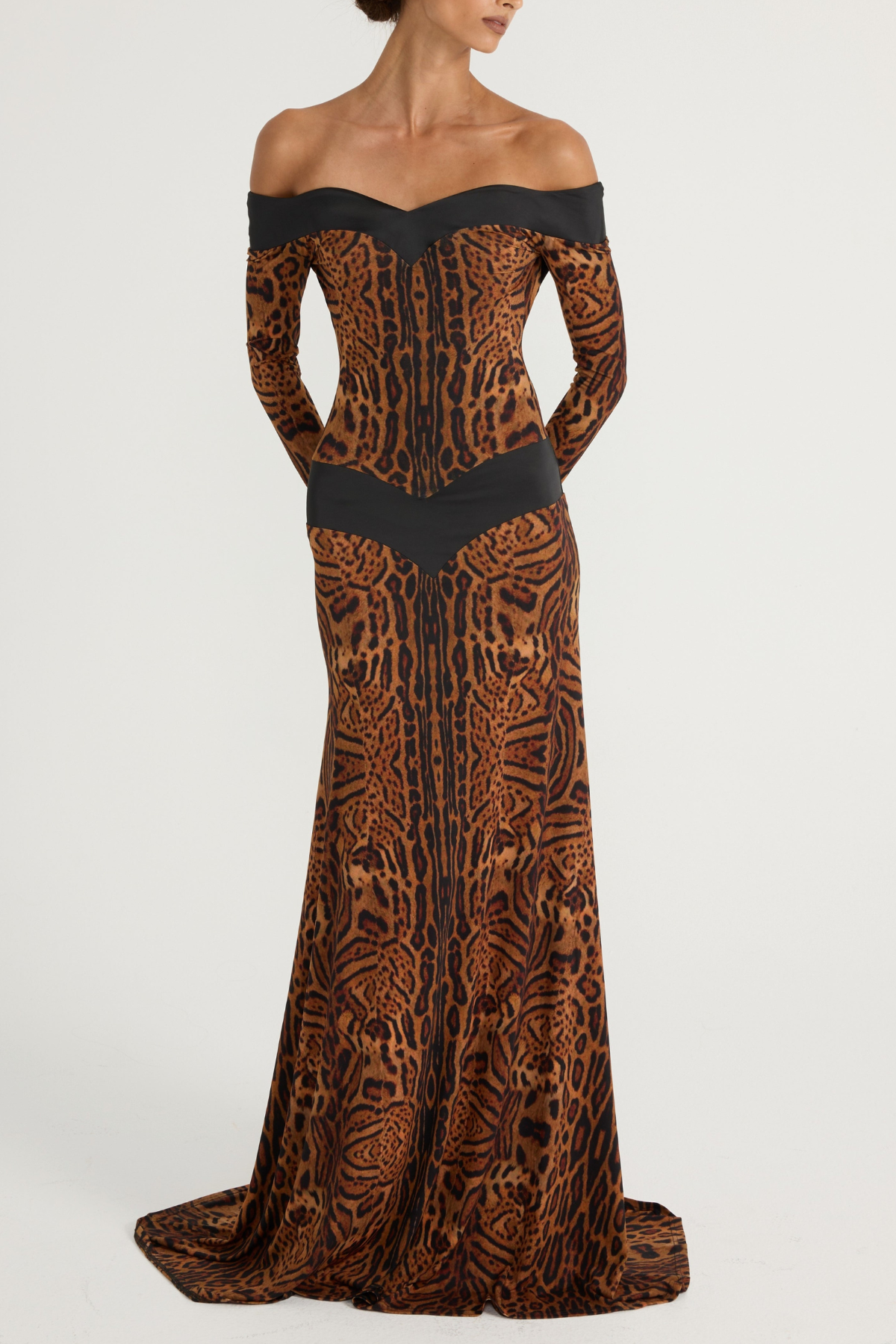 Epperla Off Shoulder Leopard Backless Maxi Dress