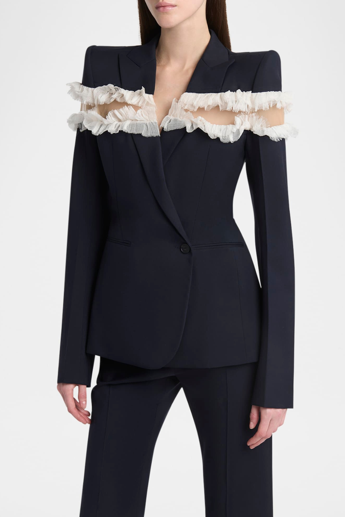 Erasas Lace Ruffle Blazer & Pants Set