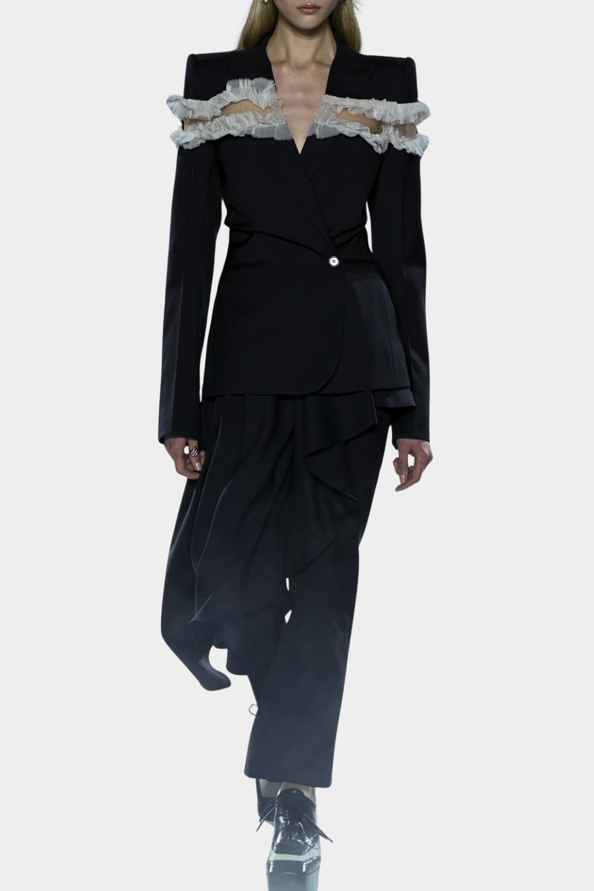 Erasas Lace Ruffle Blazer & Pants Set