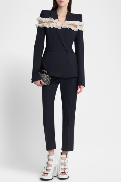 Erasas Lace Ruffle Blazer & Pants Set