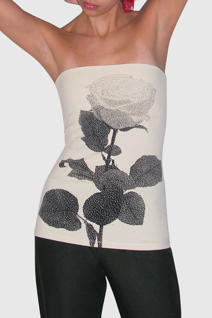 Erbart Floral Strapless Knit Top - Beige