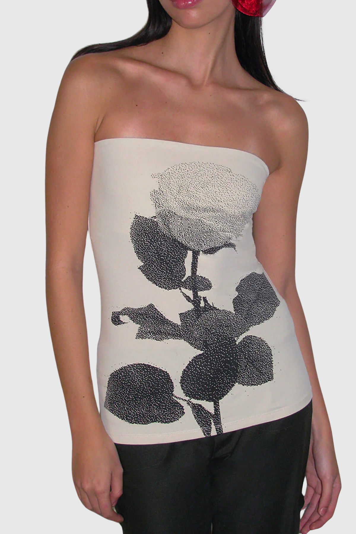 Erbart Floral Strapless Knit Top - Beige