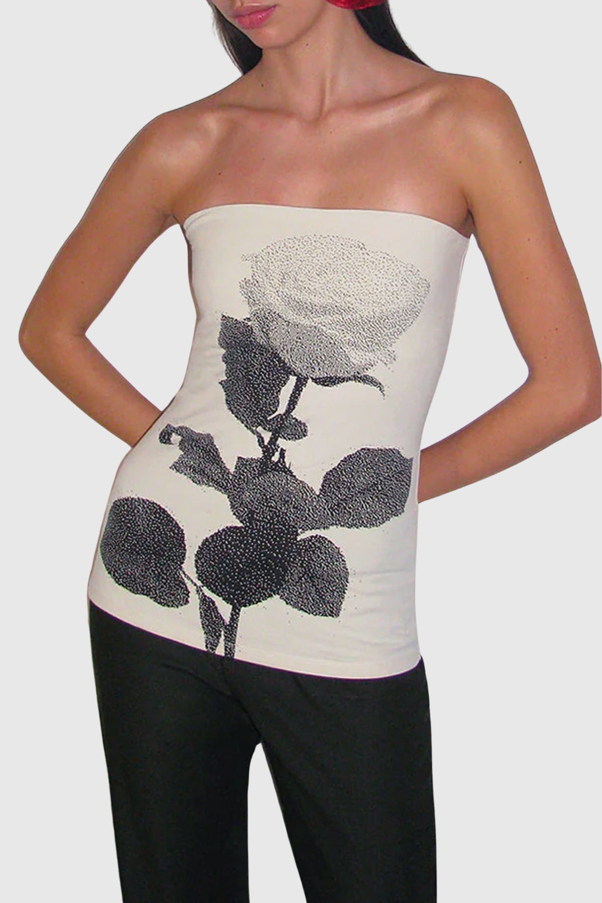 Erbart Floral Strapless Knit Top - Beige
