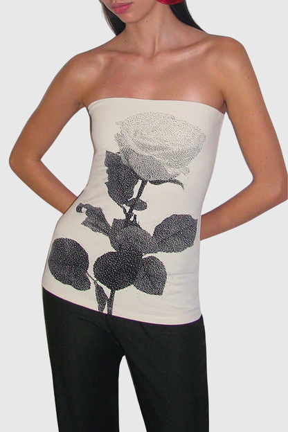 Erbart Floral Strapless Knit Top - Beige
