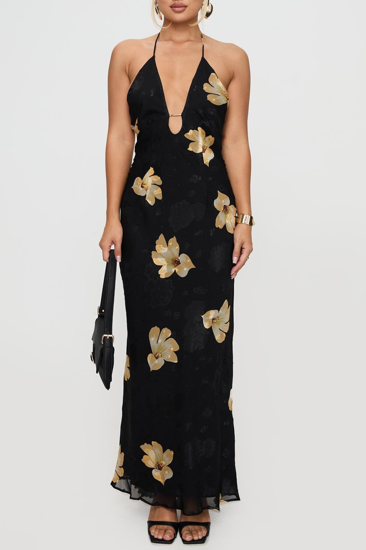 Erbert Floral Halter Maxi Dress - Black