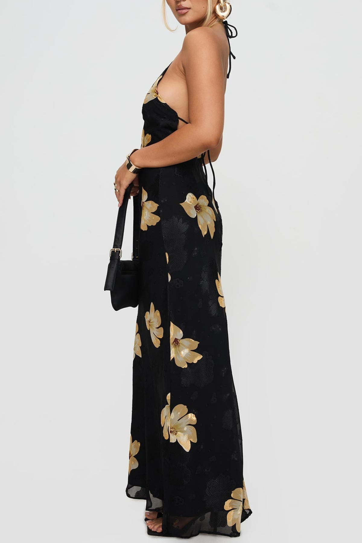 Erbert Floral Halter Maxi Dress - Black