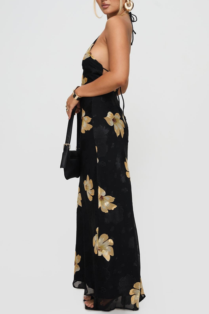 Erbert Floral Halter Maxi Dress - Black