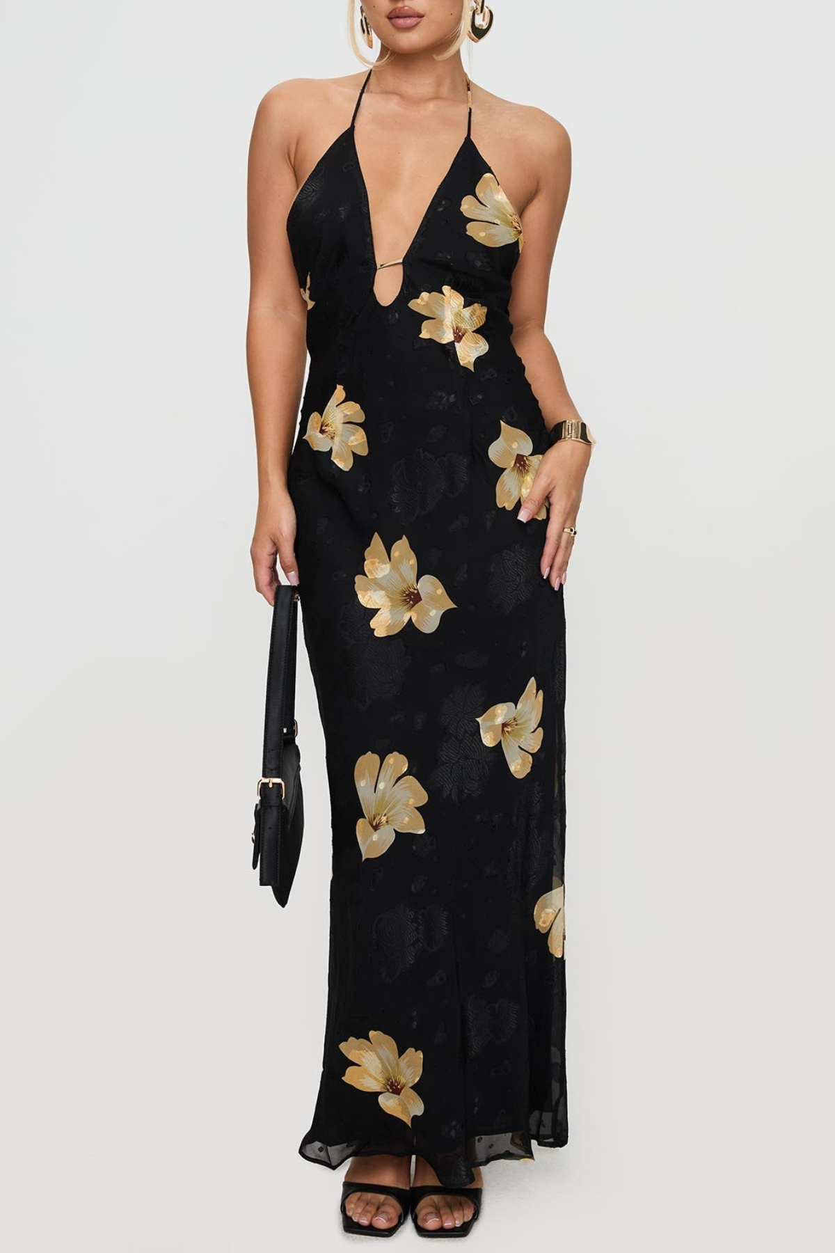 Erbert Floral Halter Maxi Dress - Black