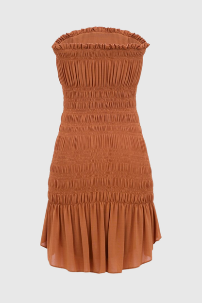 Ereno Strapless Ruched Mini Dress - Orange
