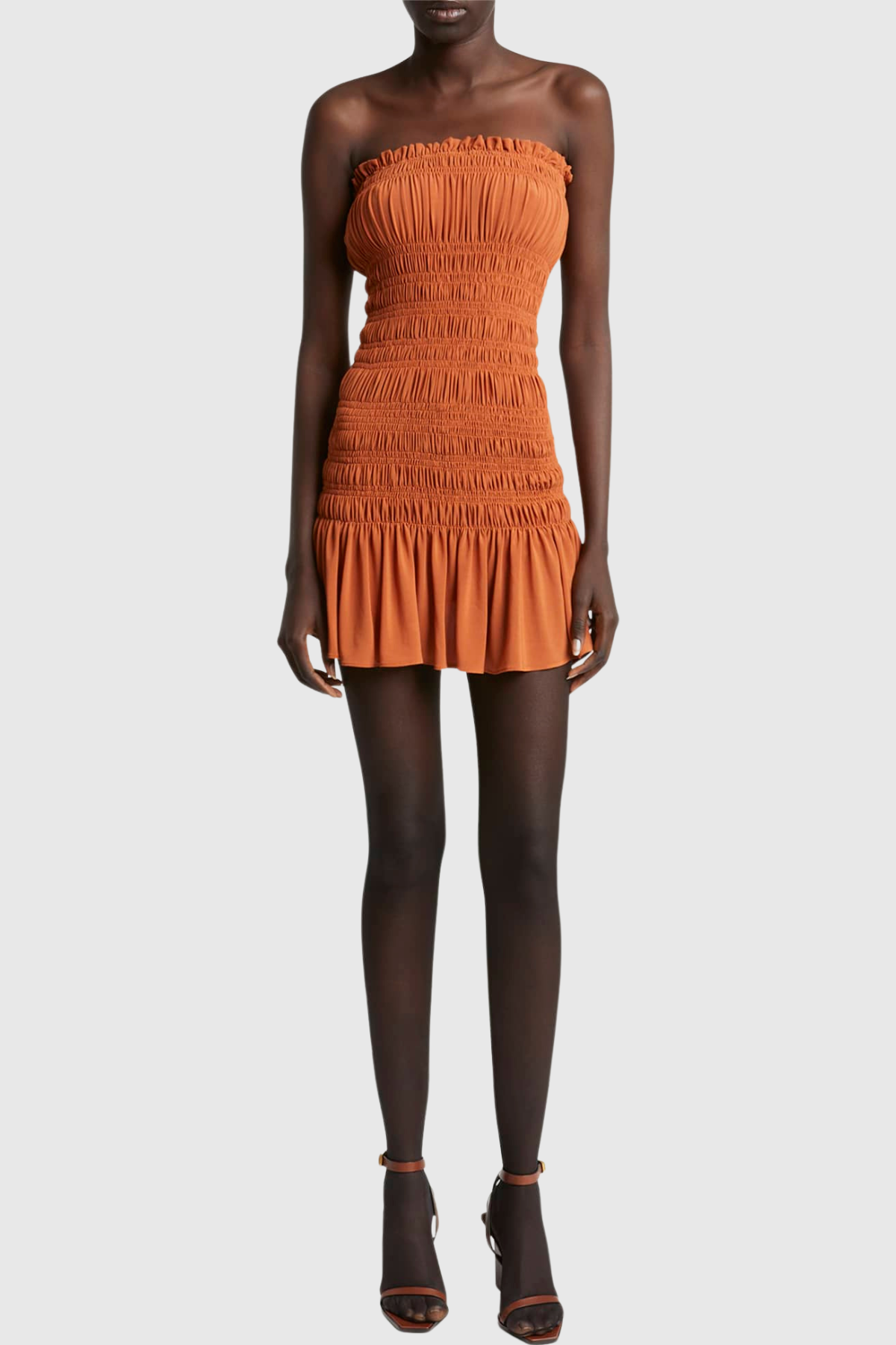 Ereno Strapless Ruched Mini Dress - Orange
