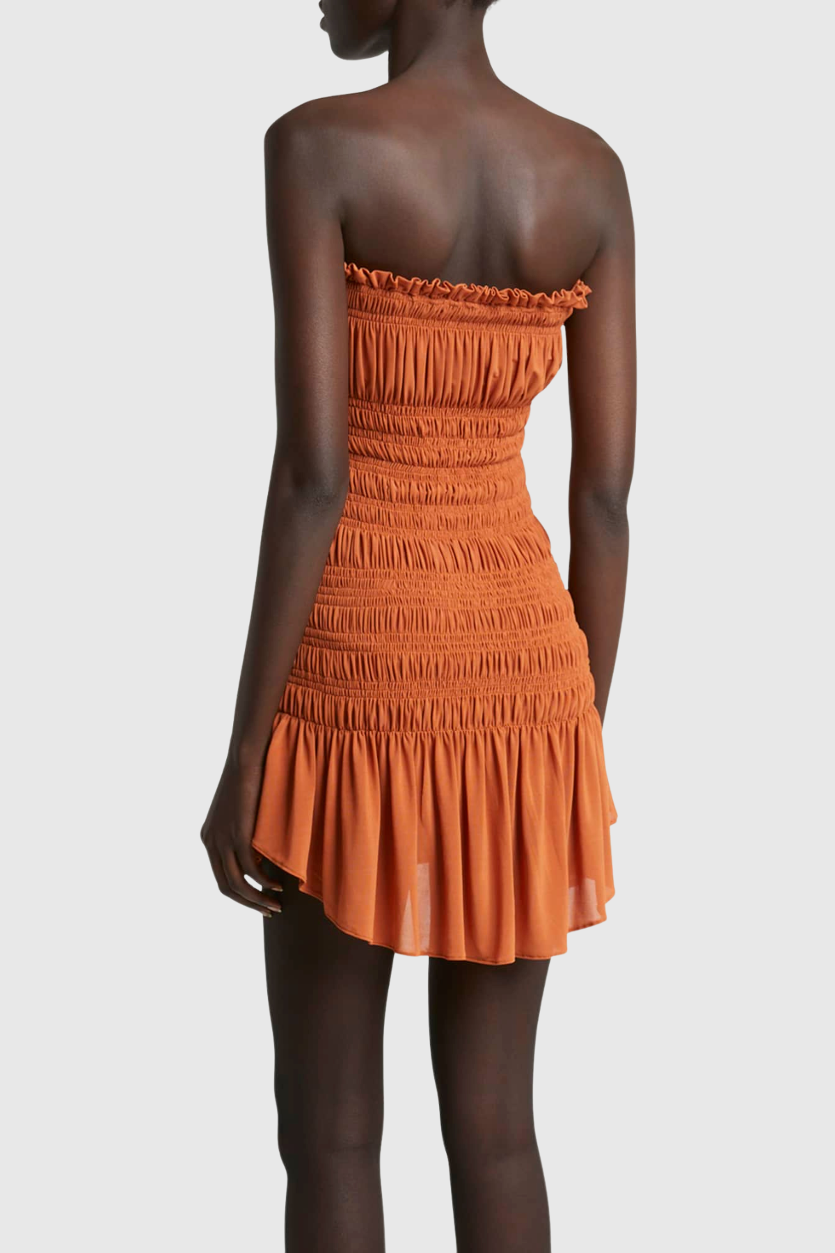 Ereno Strapless Ruched Mini Dress - Orange